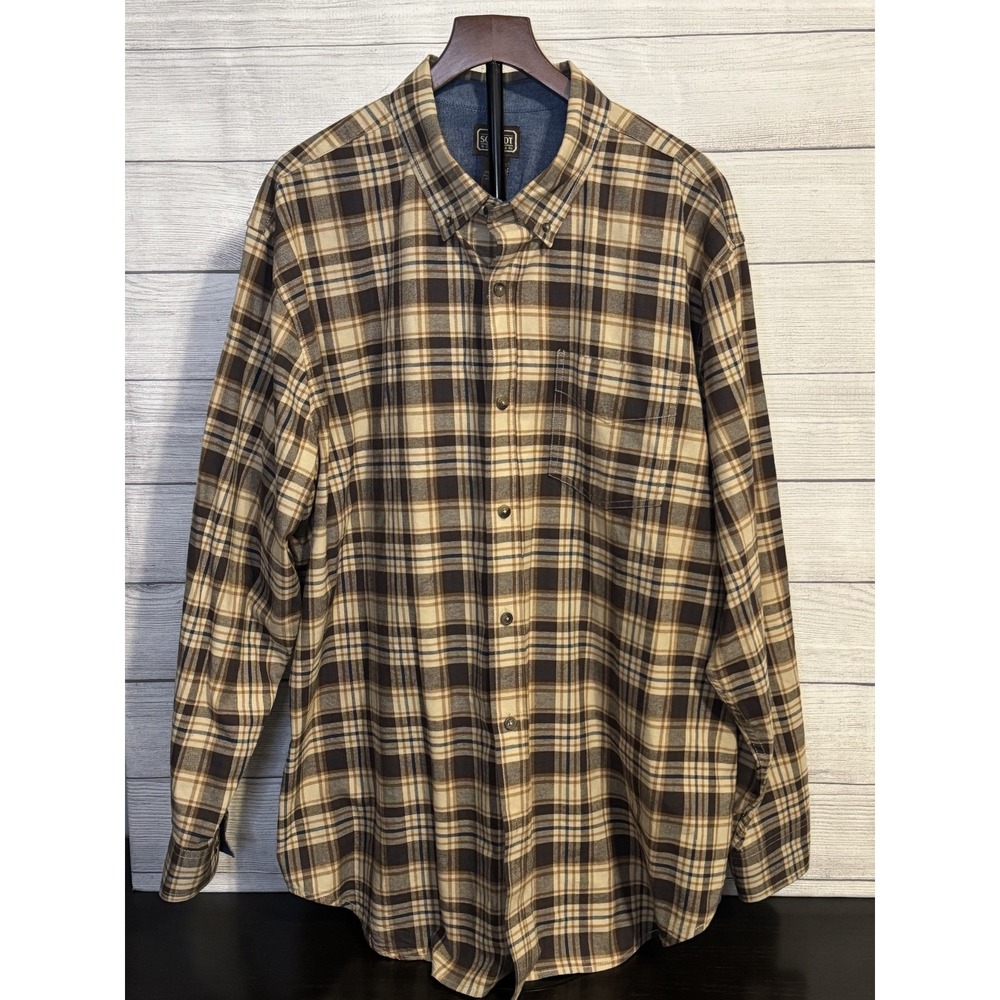 C.E. Schmidt Workwear Men Flannel Shirt 2XLT Brown Plaid Cotton